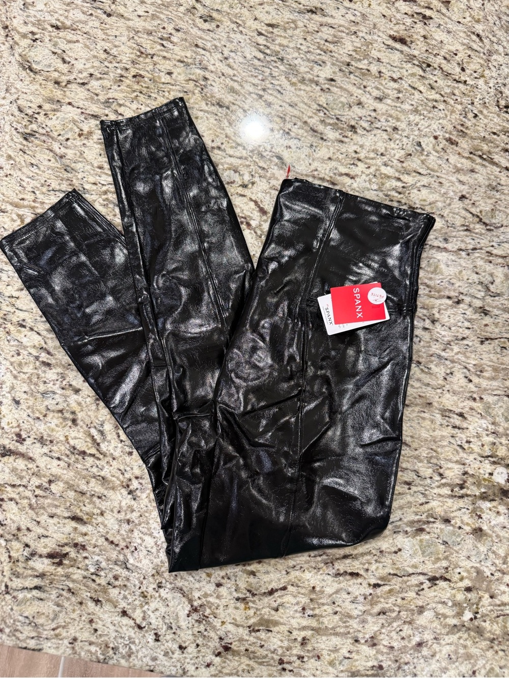 SPANX Shiny Black Faux-Leather Leggings NWT